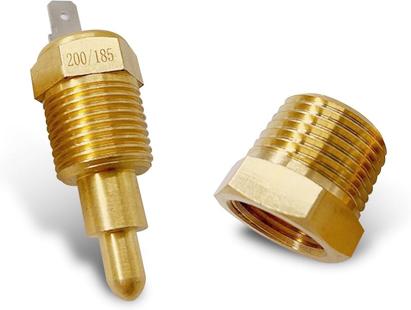 Fluher 1 PC Car Cooling Fan Thermostat Switch Kit, 200 to 185 Degree Engine Cooling Fan Temperature Sensor, 3/8" Pipe Thread Fits 10" 12" 14" 16" Fans, Universal Auto Repair Accessories (Gold) - Image 1